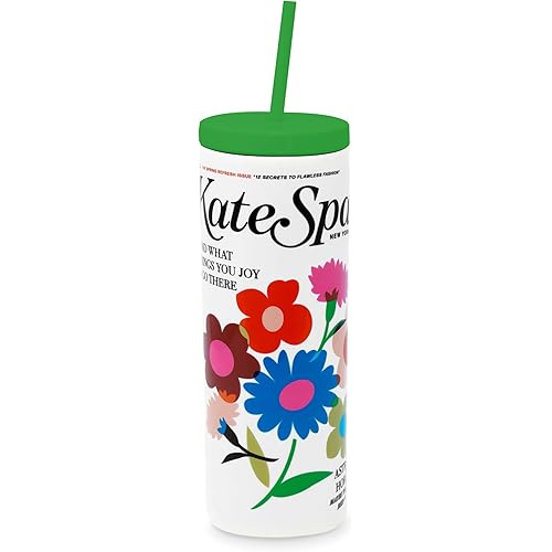 kate spade new york Insulated Tumbler with Reusable Straw, 20 Ounce Acrylic Travel Cup with Lid (Magazine)