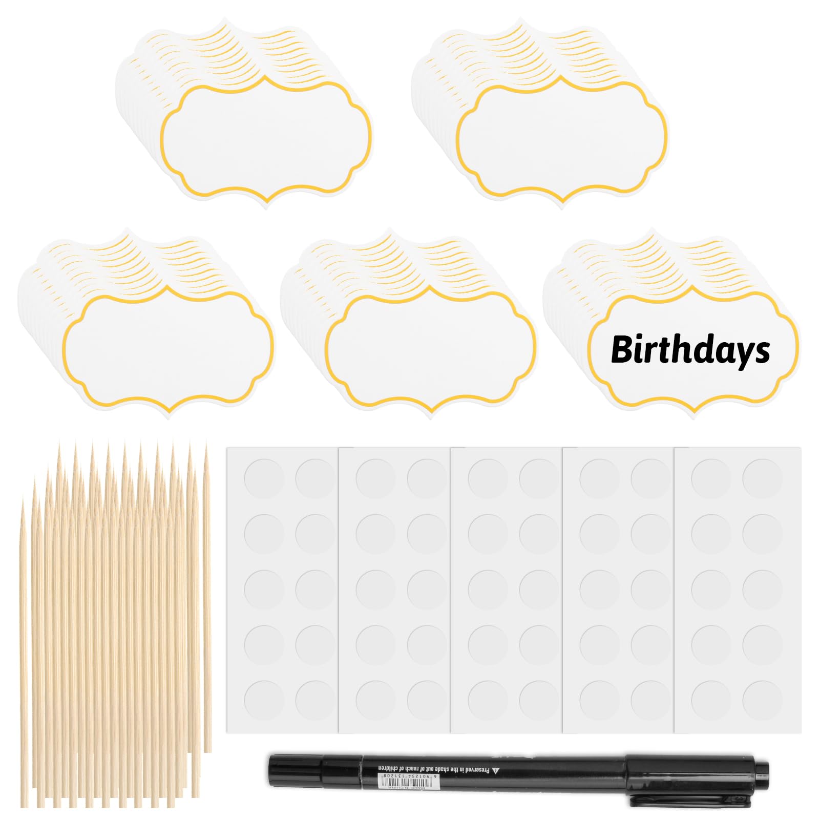 50 Cure-Dents Drapeau Noir + 1 Marqueur Blanc – Étiquettes Buffet Fromage, Cupcakes, Apéro, Fêtes & Mariages