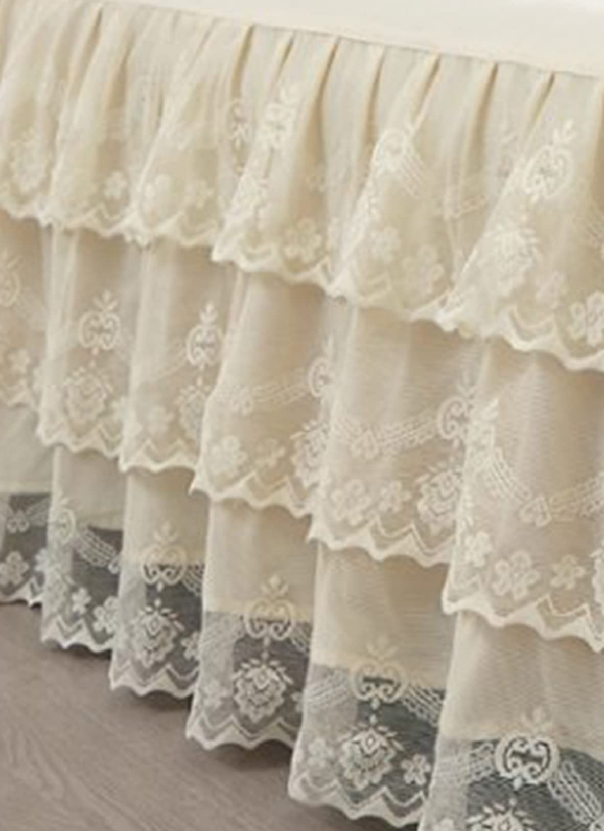 Romantic Ruffled Bed Skirt with Sheet,Dust Ruffle Bedskirt with 3 Lace Layers,17.7