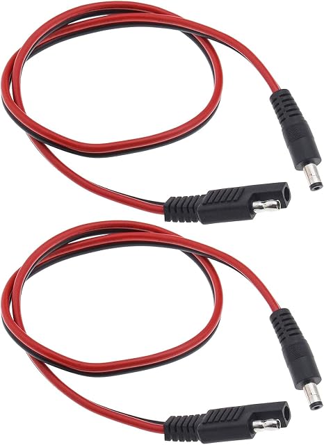 eMagTech 2pcs DC to SAE Connectors Cable SAE Plug to DC Male Adapters Cables with Dust Cap Copper Quick Disconnect/Connect Wire 16AWG Red Black 5.5mm x 2.1mm for Automotive