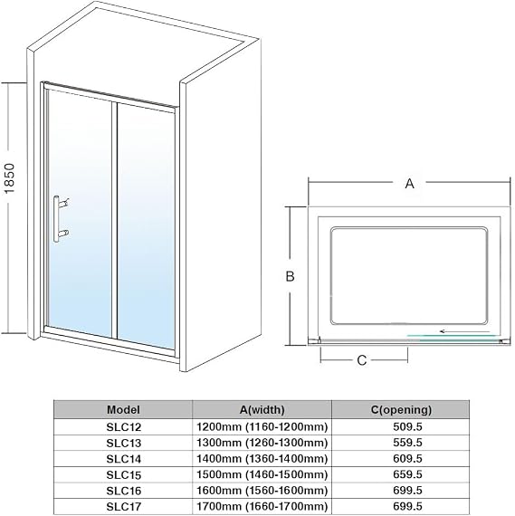 1400mm Sliding Shower Enclosure 6mm Safety Tempered Glass Screen Smooth Sliding Shower Door Reversible for Wet Room Bathroom Cubicle Screen Door