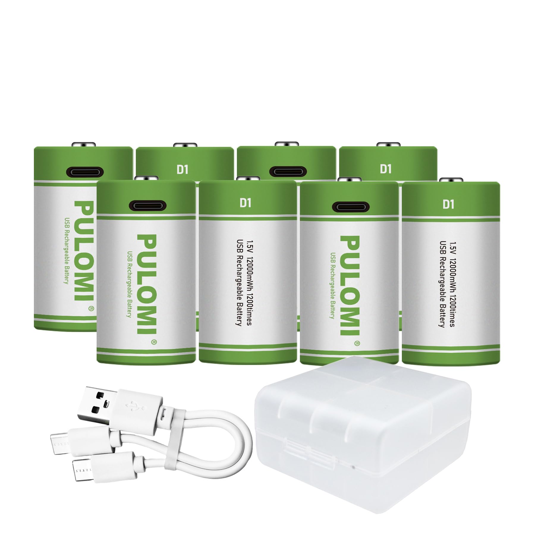 8 batterie D USB Type-C D agli ioni di litio ricaricabili, ad alta capacità, 1,5 V, 8000 mAh, 12000 mWh, batteria al litio ricaricabile, 3 ore di ricarica rapida, con cavo di ricarica