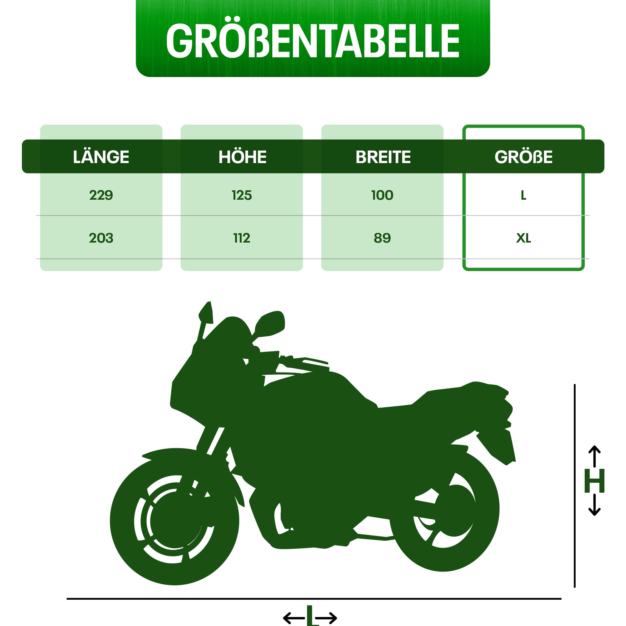 Bâche de protection pour moto, de qualité supérieure, résistante aux intempéries et à l'air, mélange de polyester et de coton, résistante à la chaleur, avec fenêtre, sac de rangement, taille L, 203 x
