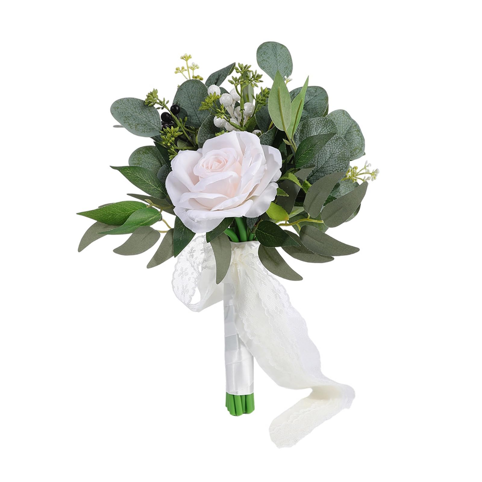 Piceioep Flexible Artificial Maid Arrangement White Green Roses for Ceremony Rehearsal Reception Enduring Keepsakes White Green Wedding Bouquet Wedding Bouquet Silk Flowers