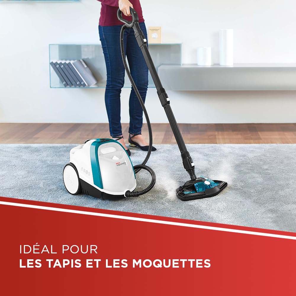 Polti Vaporetto Smart 100 T, Nettoyeur Vapeur avec Chaudière Haute Pression 4 Bars, Autonomie Illimitée et Recharge Continue, 9 Accessoires Inclus, Blanc et Turquoise