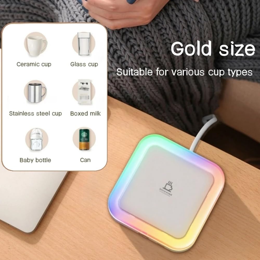 Calentador de tazas de café con luz nocturna colorida, calentador de tazas de café USB, calentador de tazas de temperatura de 3 engranajes, posavasos de calefacción, almohadilla para té, agua