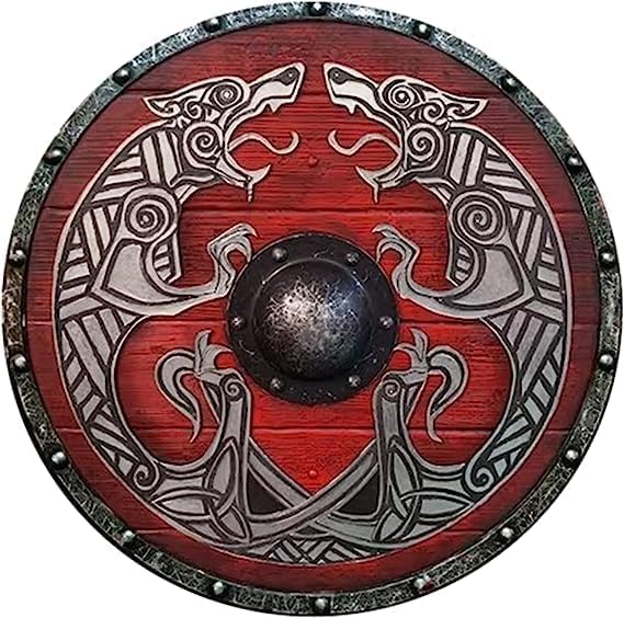 Bouclier viking en bois fait à la main Rouge médiéval Empire romain Antique House Craft