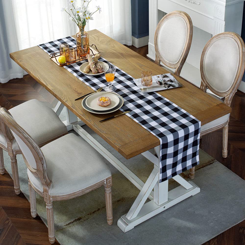 Tapetes para Mesa,Camino De Mesa De Arpillera Caminos De Mesa Navideños Mesa Clásica A Cuadros En Blanco Y Negro para Sala De Estar Mesa De Comedor De Navidad Fiesta Decoración Navide