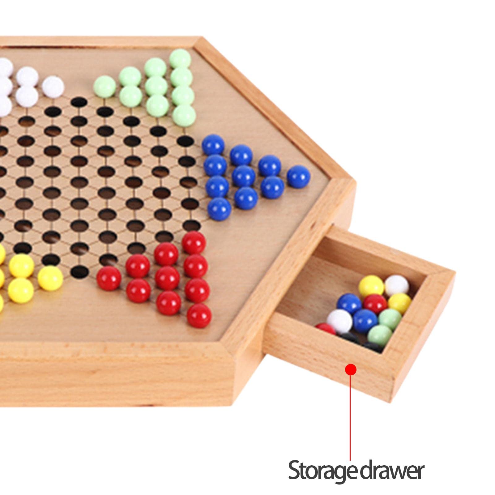 Jeu De Dames Chinoises en Bois-avec Billes De Verre Colorées,Jeu De Dames Colorées Intérieur/extérieur pour Jeu De Société Éducatif Dames Chinoises Classique Halma Dames Chinoises Stratégie