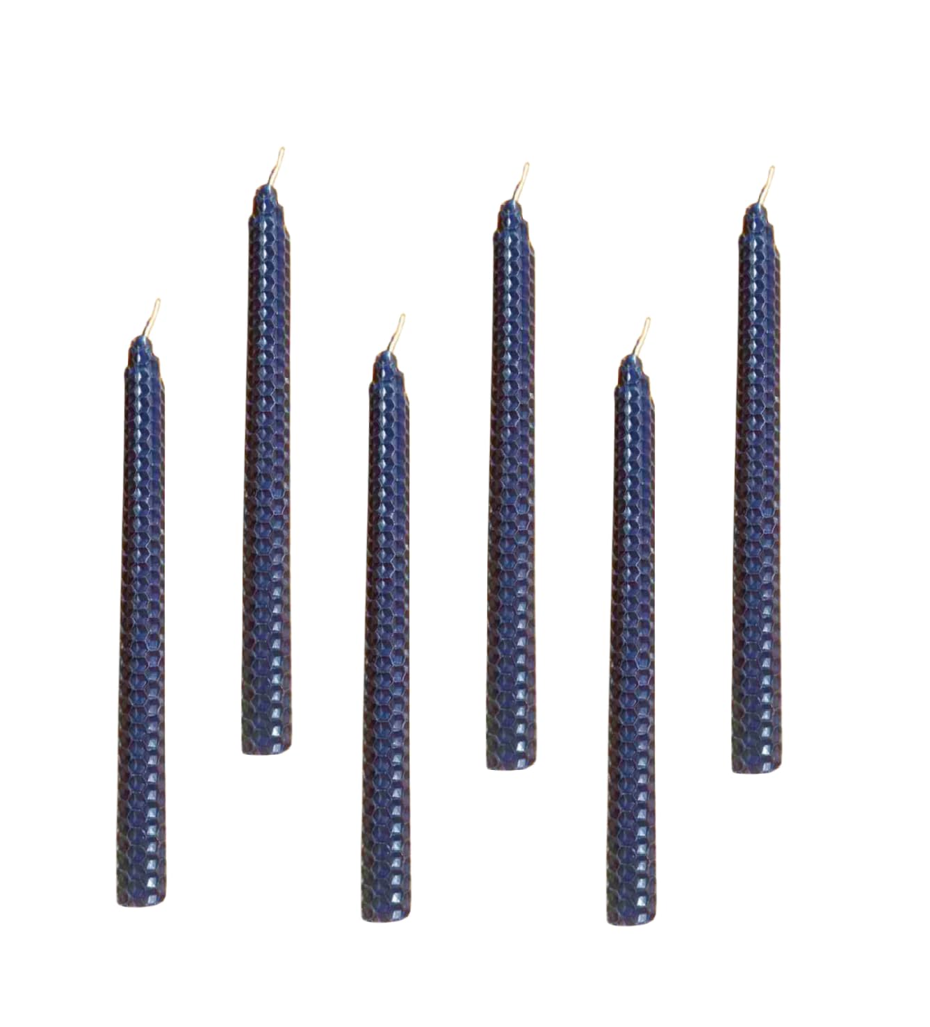 Set of 6 Dark Blue Taper Candles, Beeswax Candles in 9 inch Elegant Unscented Candlestick, Smokeless Candlesticks Perfect for Dinner, Party, Wedding or Decor