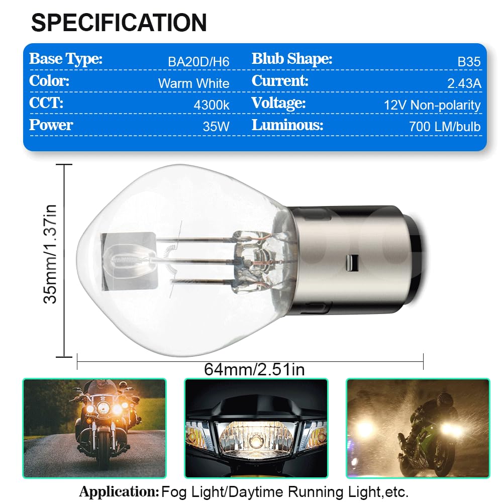 SOFOC BA20D S2 Halógeno 12V Blanco Cálido 35W Luz Alta/Baja Moto 1Pza