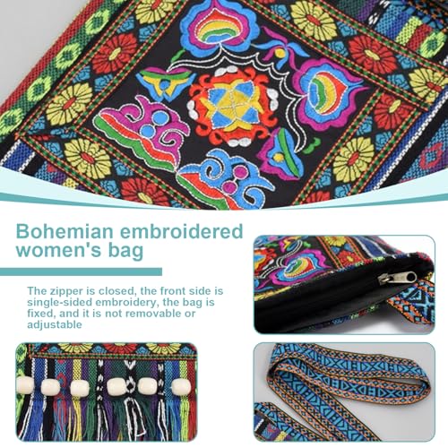 Boho Shoulder Bag, Ethnic Embroidered Shoulder Bag for Women with Tassel, 11x10 Inch Large Capacity Crossbody, Trendy Easy Matching Cute Bags, Gifts for Women, Boho, fo3