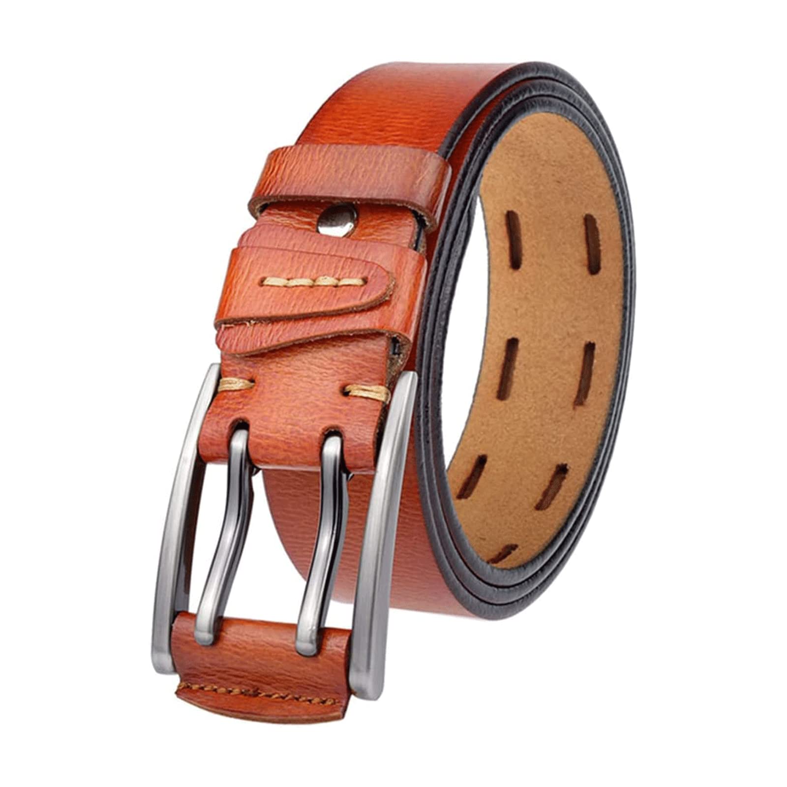KRXSOBNV leather belt, Belts Adjustable Design Men's Pin Buckle Reversible Widening Belt Choice for Men(Orange,110cm)