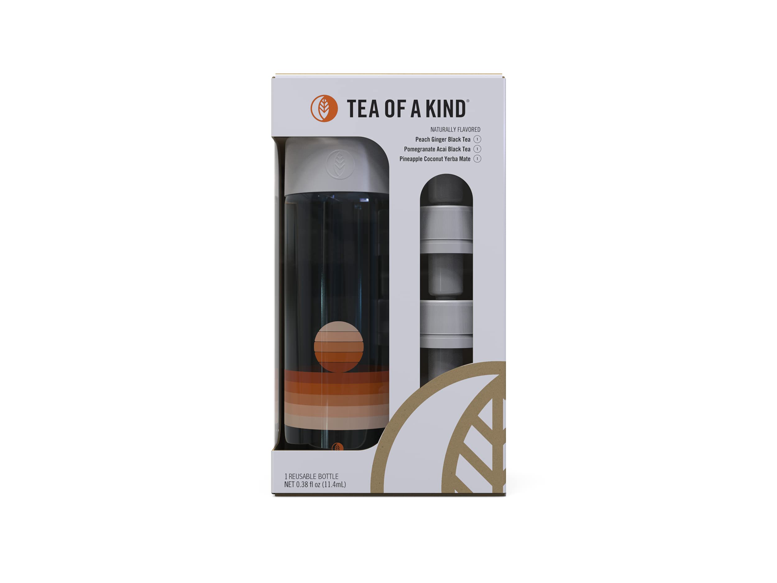 TOAK Reusable Water Bottle Starter Kit - Includes 3 Caps to Mix With Your Water, Portable Tea of a Kind Flavor Caps (Sunrise Bottle)