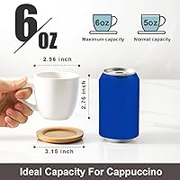 Vista 2 de Hasense Tazas de capuchino con platillos, juego de 6 tazas de café de cerámica de 6 onzas, perfectas para expreso, bebidas de café especiales, café