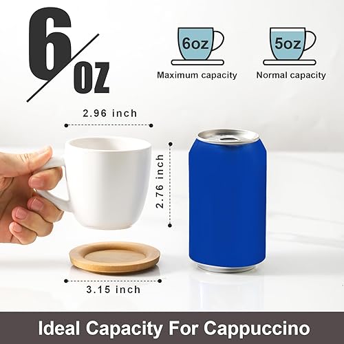 Miniatura 2 de Hasense Tazas de capuchino con platillos, juego de 6 tazas de café de cerámica de 6 onzas, perfectas para expreso, bebidas de café especiales, café