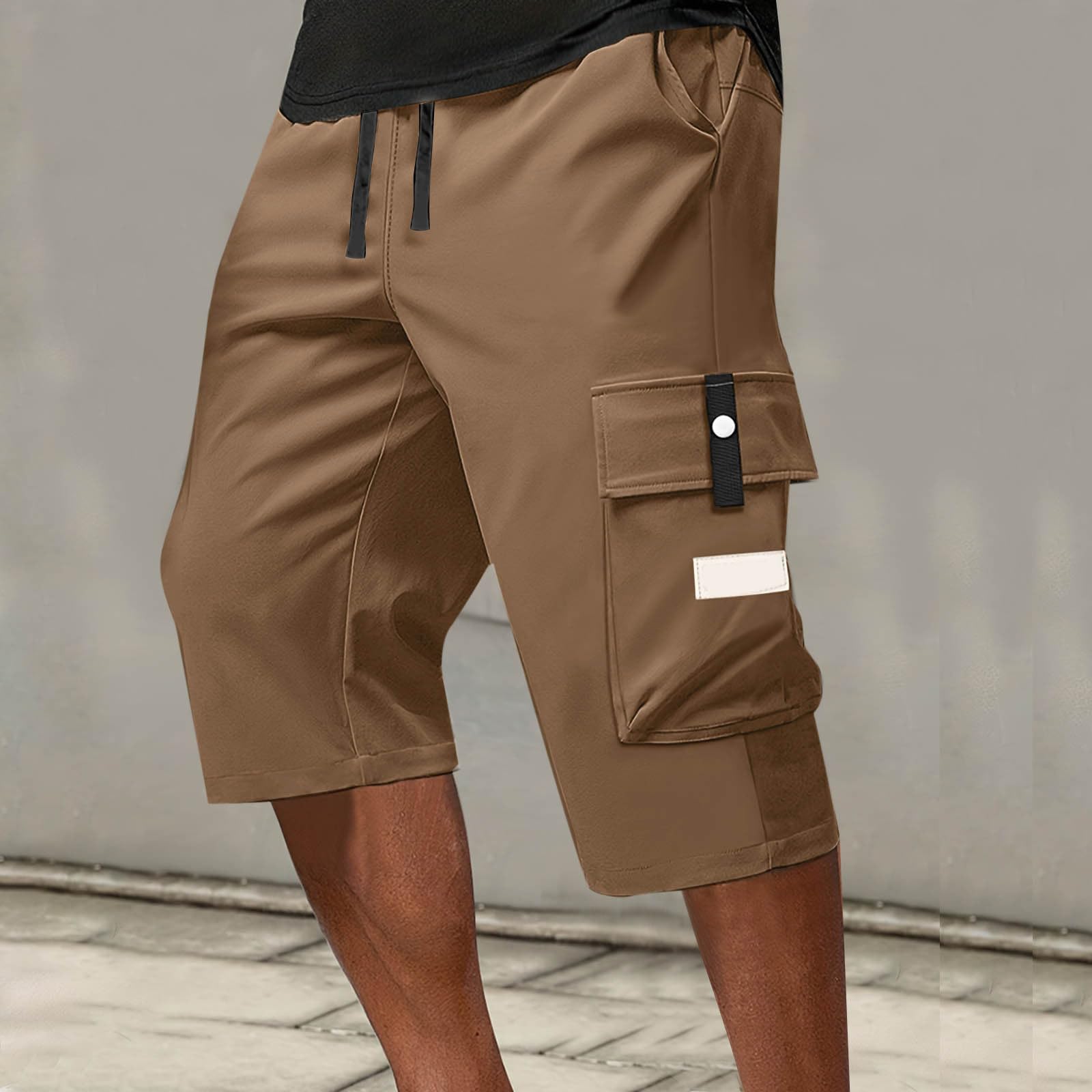 Below The Knee Shorts for Men Stretch Flex Quick Dry Cargo Shorts with Pockets Waterproof Hiking Work 3/4 Pants Big and Tall Ripstop Tactical Long Short Relaxed Fit Outdoor Construction Capris Pants