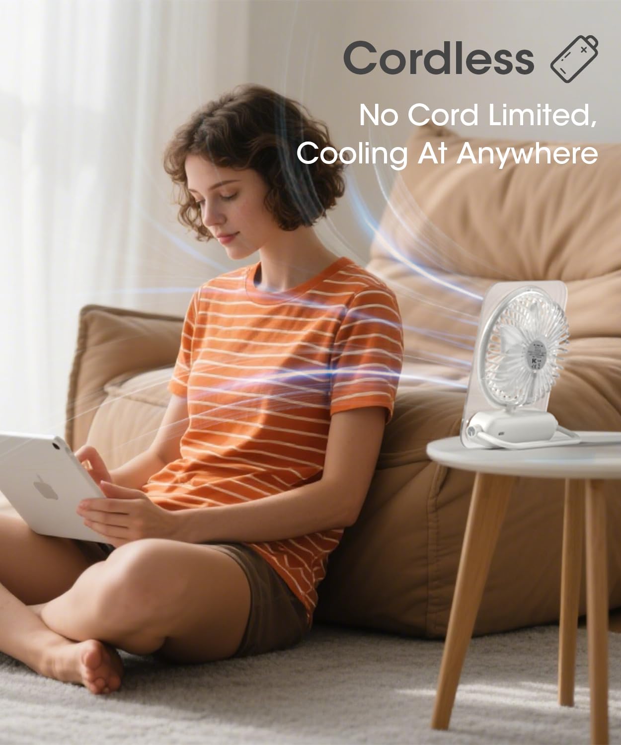 Ventilador de escritorio pequeño, silencioso, ventilador portátil personal, funciona con pilas recargables y alimentado por USB, delgado y plegable, 3 velocidades para escritorio de mesa en 3
