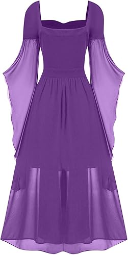 Miniatura 3 de FlekmanArt Womens Renaissance Costume Cold Shoulder Butterfly Sleeve Dress Halloween Costumes Christmas Cosplay Party Dress