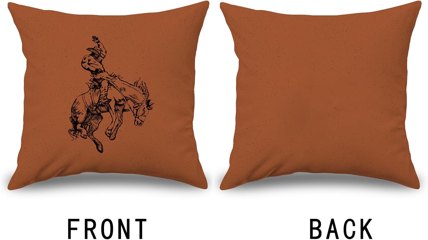 Western Cowboy Pillow Covers 18x18, Burnt Orange Pillow Cases, Western Bedroom Decor, Vintage Western Decor, Cowgirl Room Decor, Cowgirl Gifts for Women. - Image 3