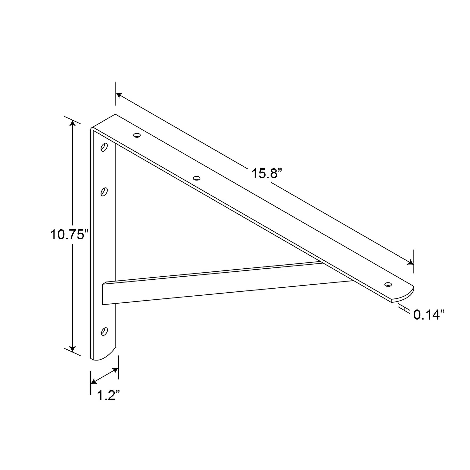 Prime-Line MP11294 Shelf Bracket, 3/16In. x 16In. x 10In., Steel, White Enamel Finish (Single Pack)