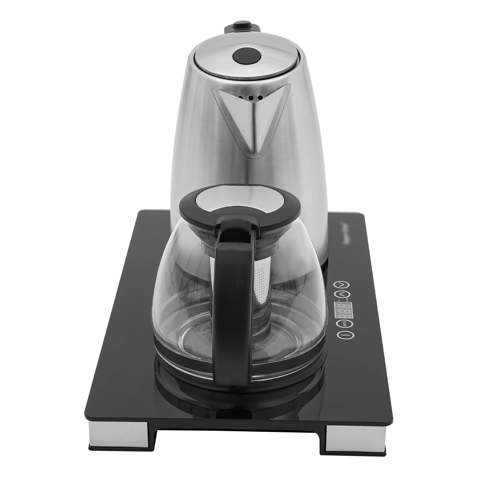 1500W Bollitore Elettrico Doppio Bruciatore(1.8L+1L), Bollitore Elettrico In Vetro 220-240V, Temperatura Regolabile 70-80℃, per Casa, Ufficio, Hotel, Nero/Trasparente/Argento