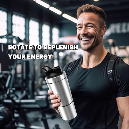 Miniatura 8 de VALESKA Botella mezcladora de proteínas con almacenamiento, botella agitadora aislada, botella agitadora de acero inoxidable, botella agitadora de