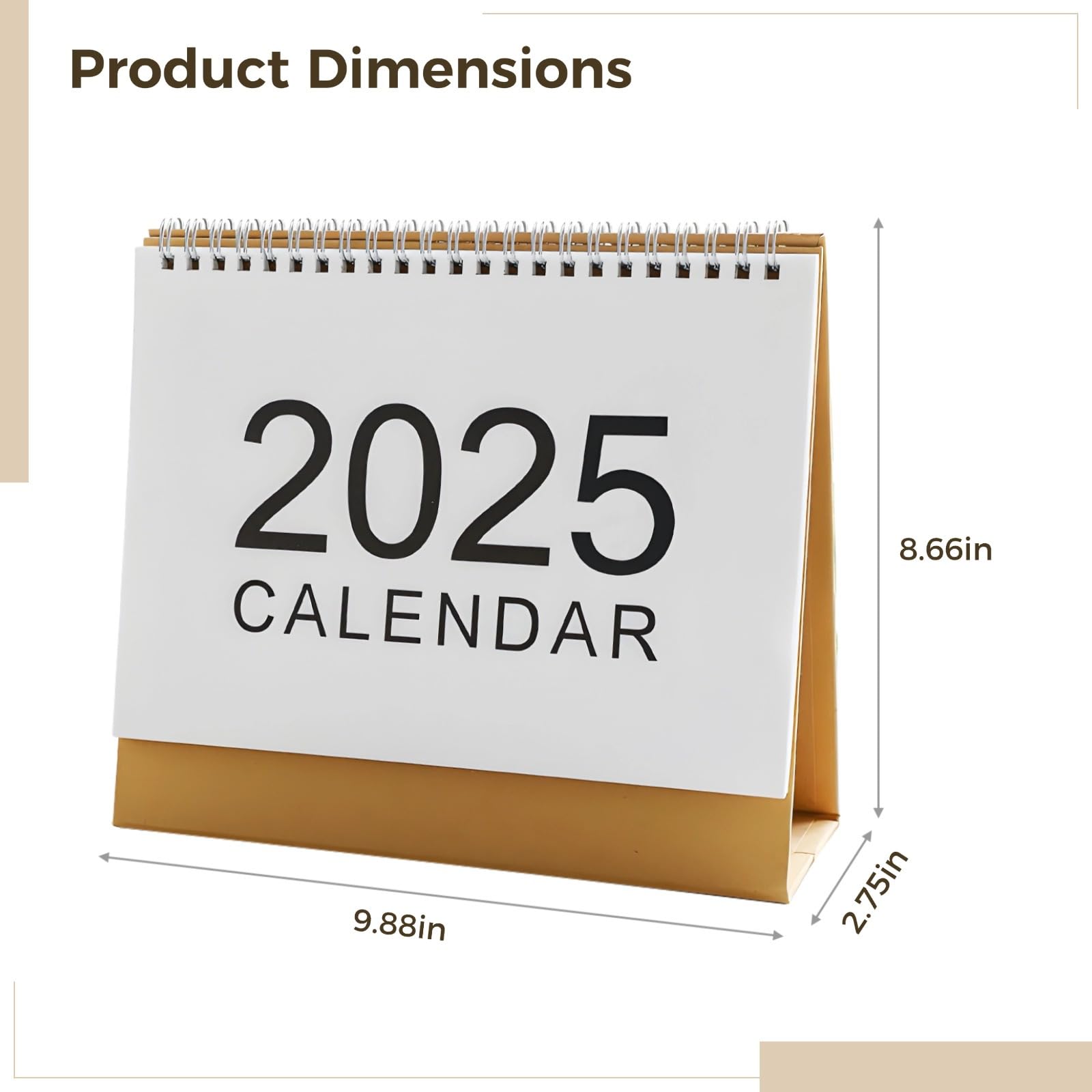 Mini calendario da scrivania 2025, base marrone con rilegatura, design minimalista bianco, confezione da 2 planner mensili per ufficio