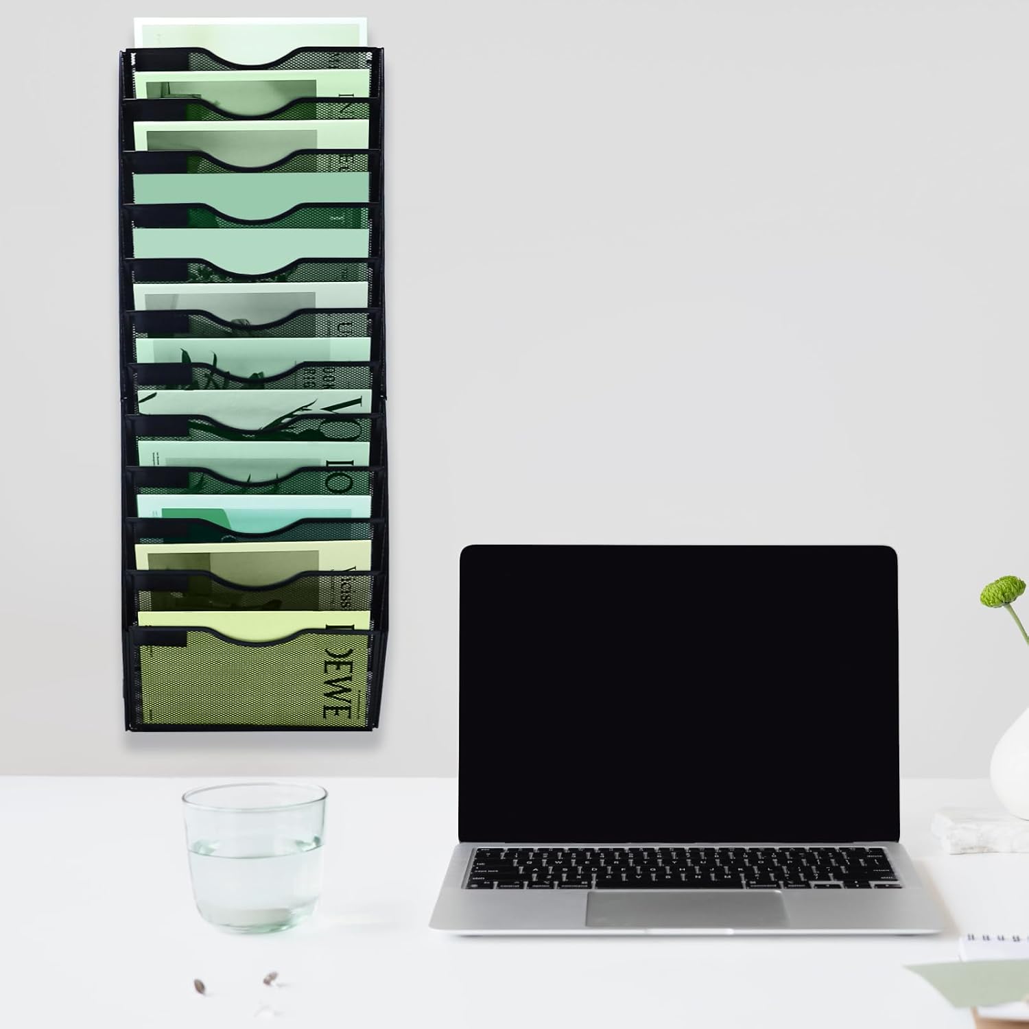12 Tier Mesh Hanging File Organizer Vertical Wall File Organizer Wall File Holder for Office School Home, Black