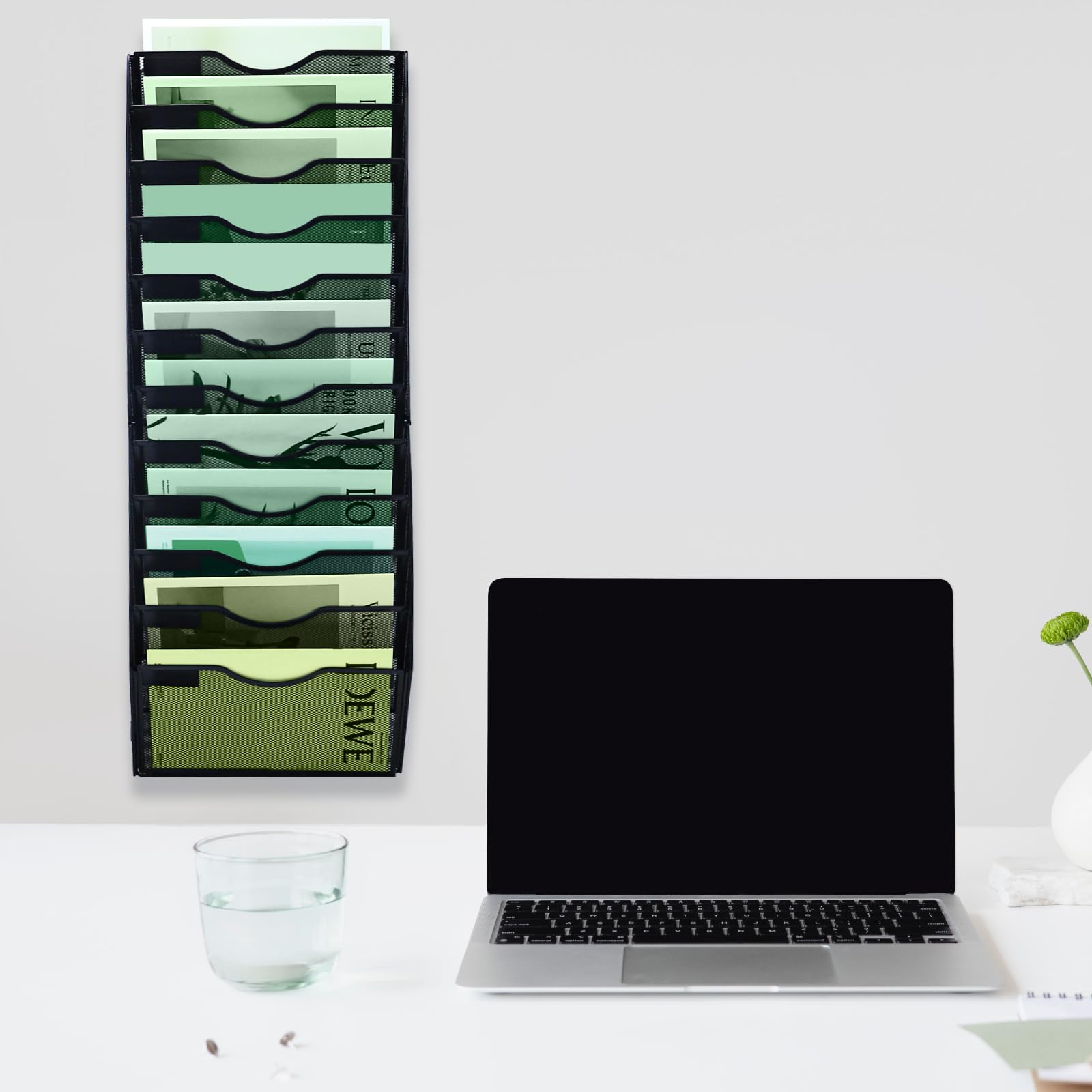 Organizador de archivos de pared vertical de malla 12 niveles negro