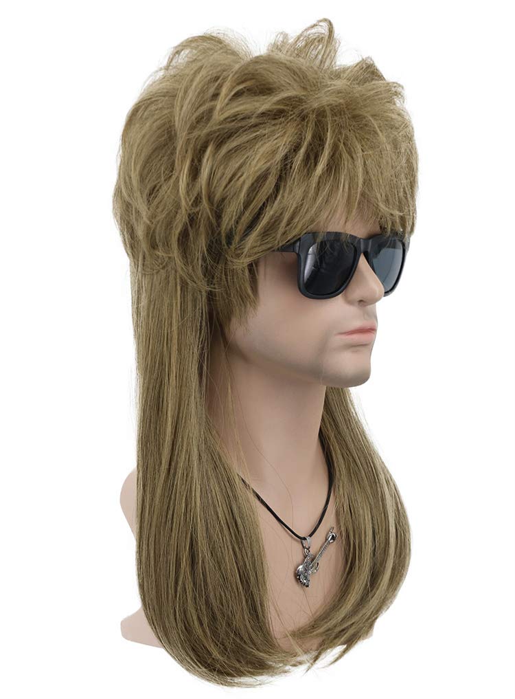 VGbeaty 70s 80s Disco Mullet Punk Rock Wig Mens Long Straight Light Brown Halloween Costume Cosplay Wig, 21-24 Inch - Image 3