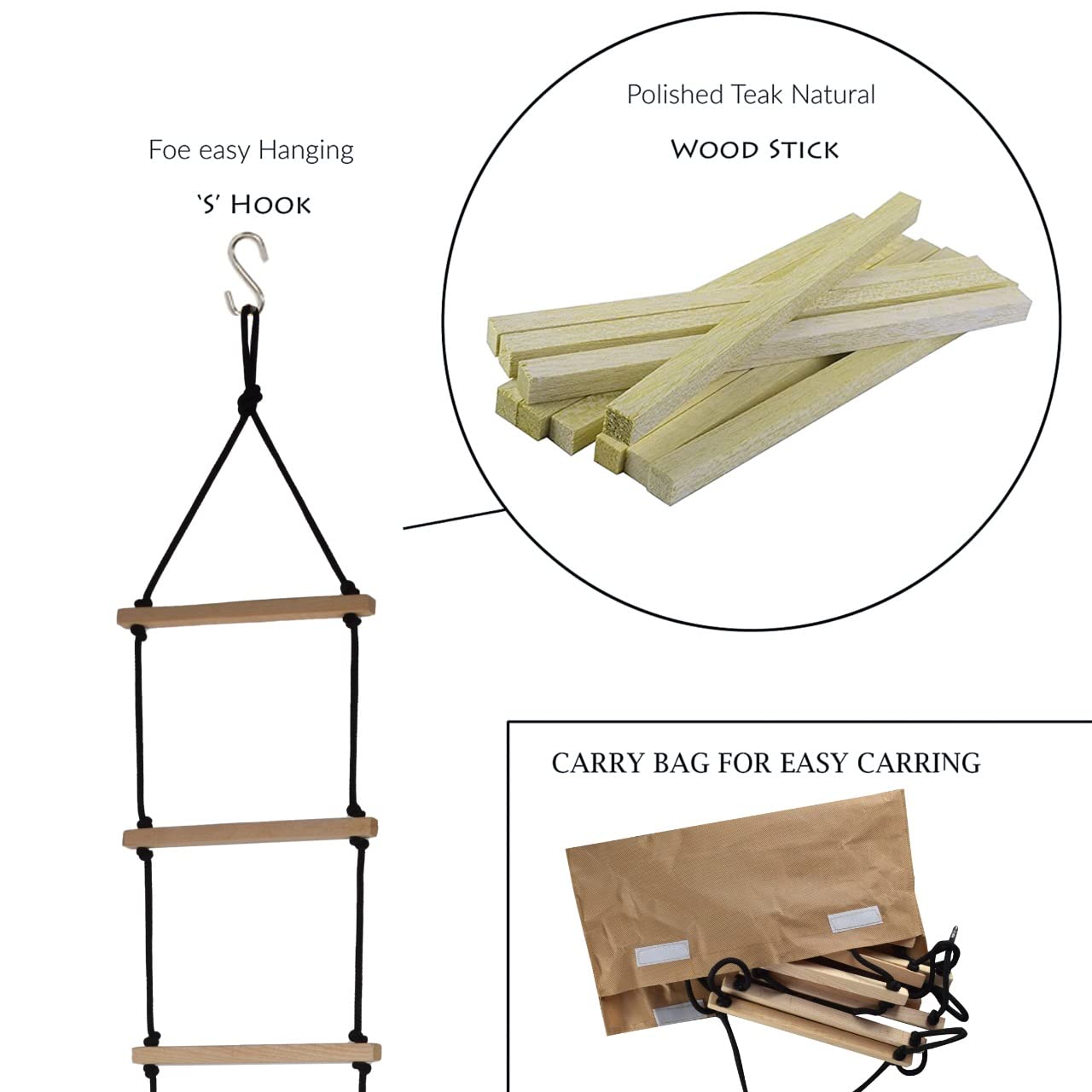 BOFFLE Rope Ladder| Climbing Stairs for Kids | Wooden Scales for Kids for Physical Activity | Indoor Outdoor Games for Kids 3 to 10 Years (Black) 2