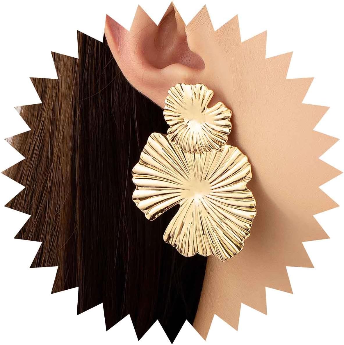 Vintage Exaggerated Lotus Leaf Earrings Round Leaf Drop Earrings Gold Large Metal Flower Earrings Metal Statement Flower Earrings Jewelry for Women