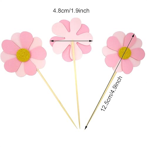 Miniatura 2 de Honbay 24 adornos para cupcakes de flores rosadas