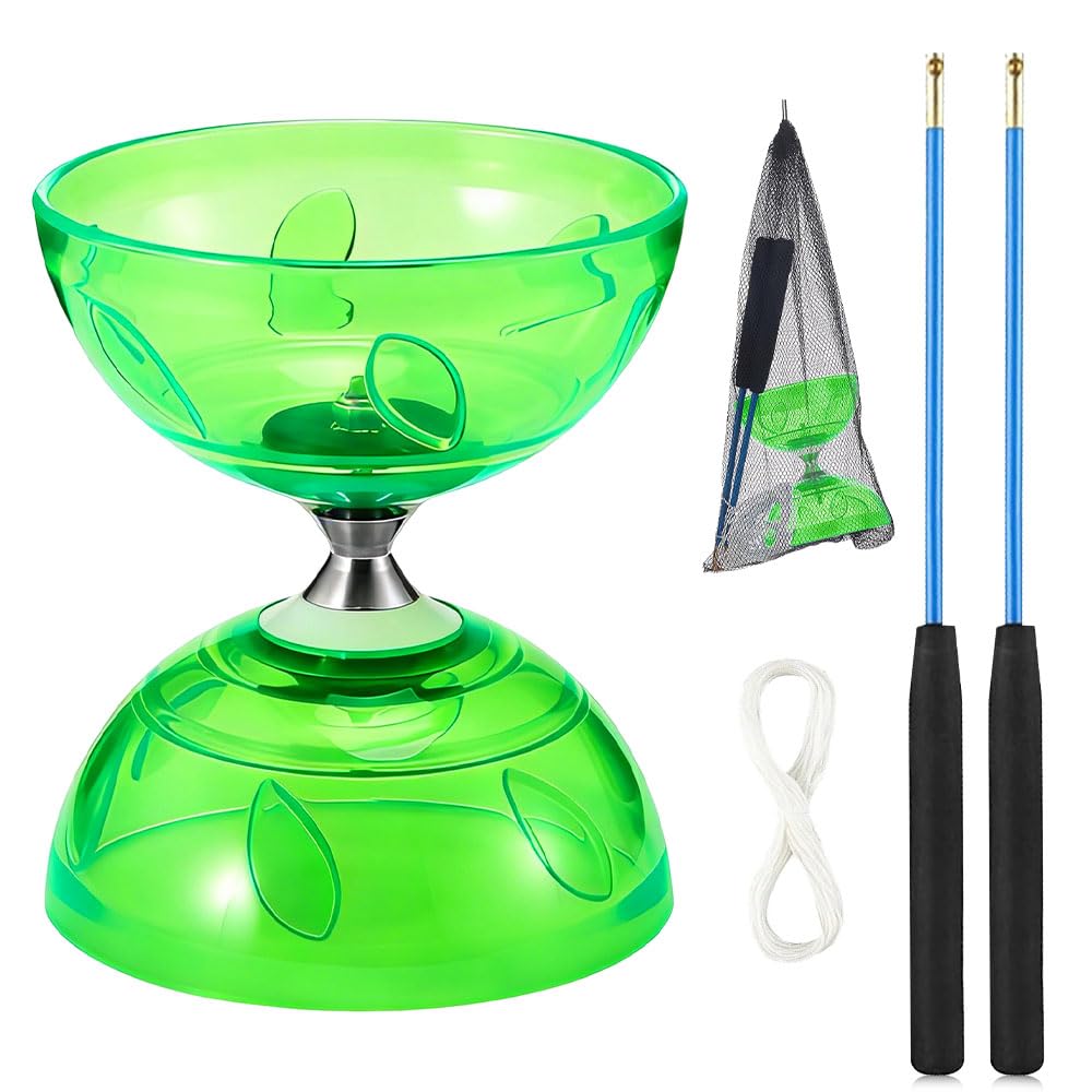 Diábolo con Rodamiento LED, Diábolo con Rodamientos de Bolas, Juego de Malabares de Goma Suave Transparente con Cuerda de Repuesto y Bolsa, Deportes de Ocio para Principiantes, Verde