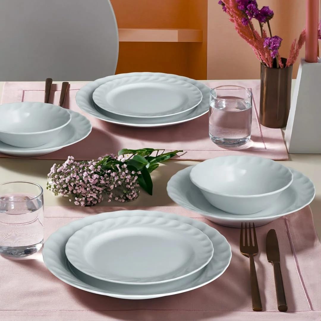 Vajilla de Porcelana Blanca 24 Piezas - Güral Porselen Damla - Completa y Elegante