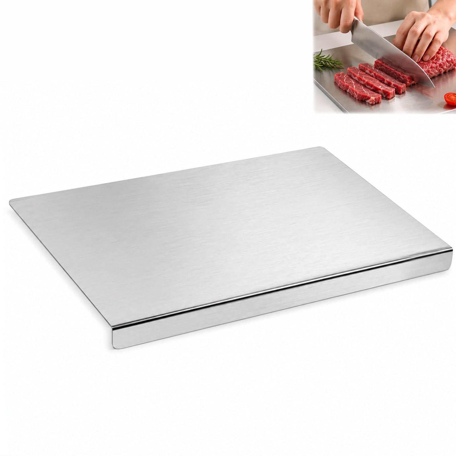 Large Stainless Steel Cutting Board 40 x 30 cm, Counter Edge Chopping Board