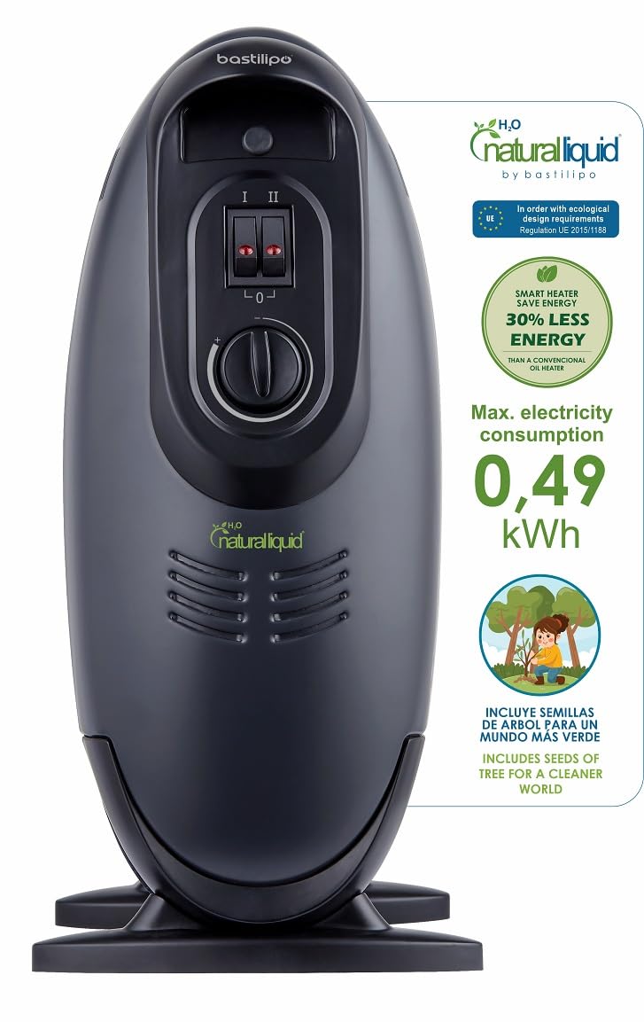Bastilipo - MR-ECOFLUID-9 - Radiador ecológico mini con H2O Natural Liquid, potencia 900W, 9 elementos calefactables, c/termostato, color negro.