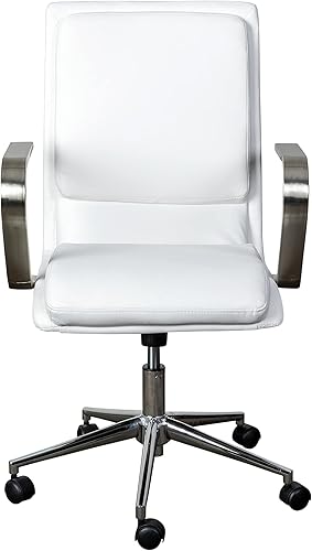 Miniatura 29 de Flash Furniture James Silla ejecutiva de oficina de diseño con respaldo medio, tapicería LeatherSoft gris topo, base y brazos cromados cepillados,