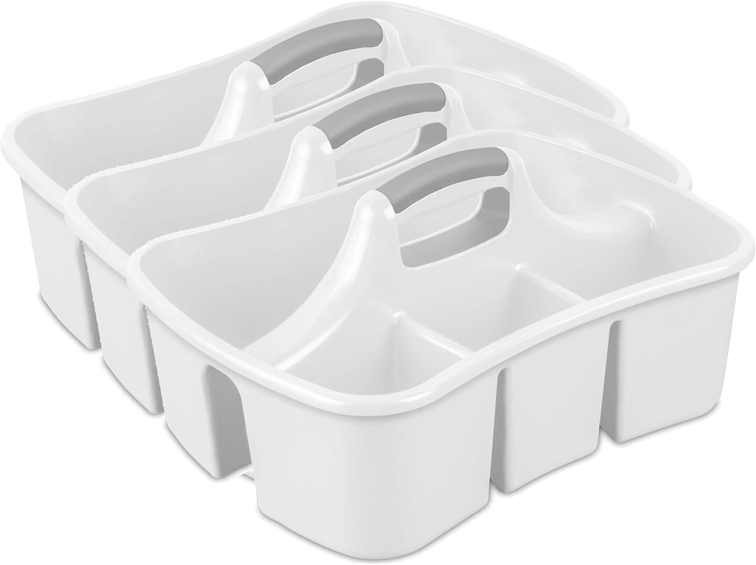 3 Pack Caddy, Easy Carry Handy Plastic Utility Storage, White, Under Sink Organizer with Divided Compartments for Cleaning Supplies, Sponges, Bottles, 17.75x13.25x8.875 Inch