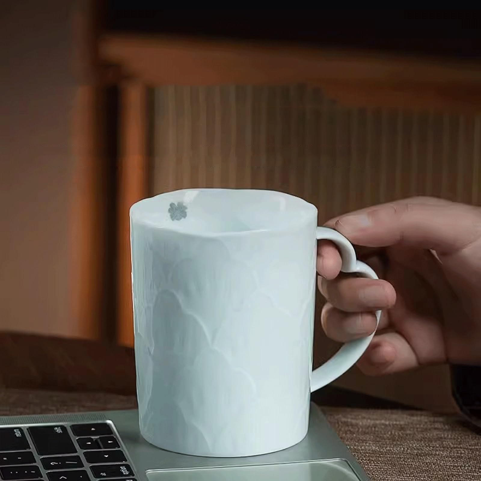 Kaffeetasse Cyanfarbene Keramik-Kaffeetasse, geprägte Tasse, handgefertigte geprägte Tasse, einfache Tasse Teetasse