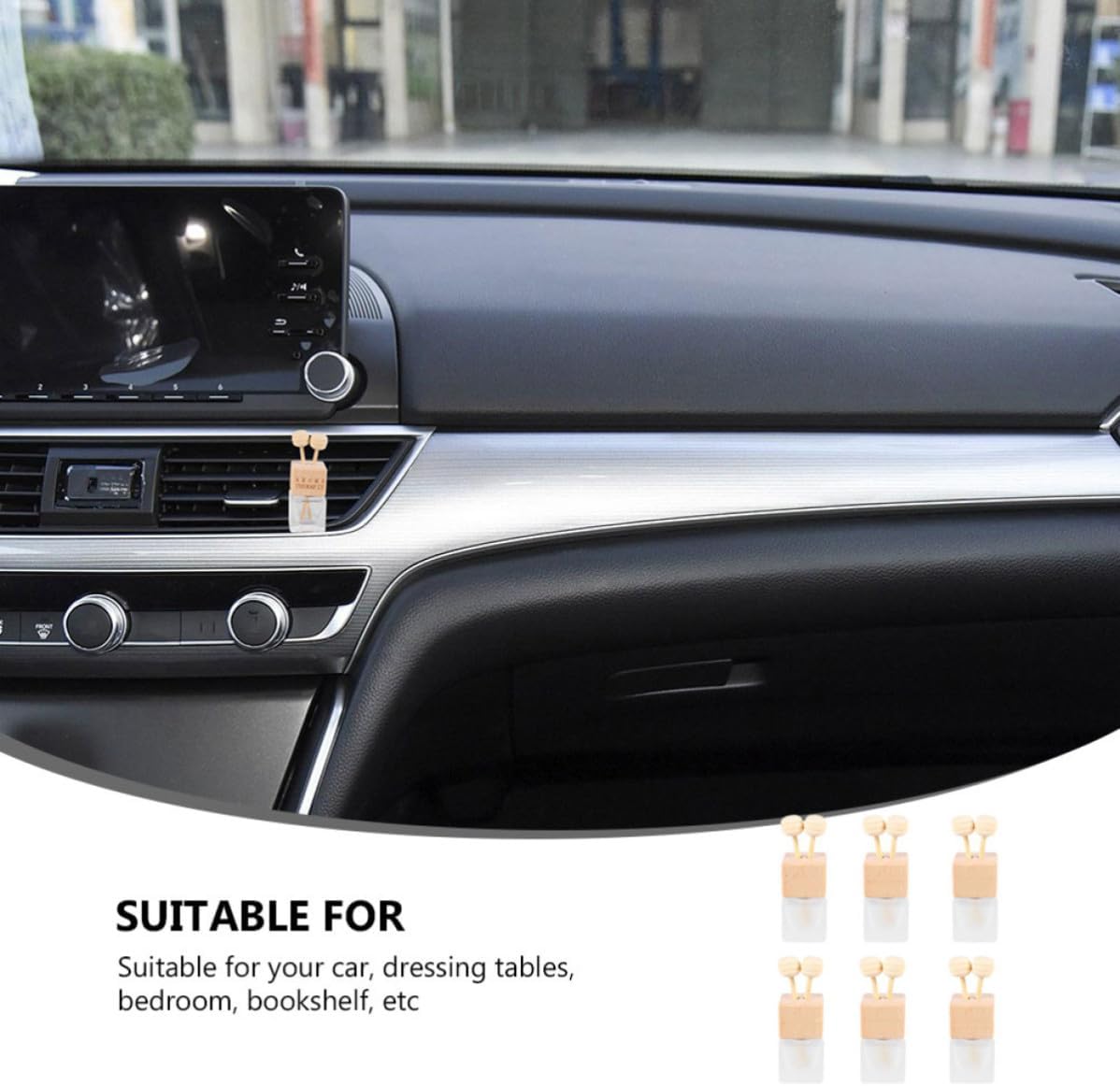 VALICLUD 6 Pcs Glass Small Bottles Car Essential Oils Diffuser with Rotatable Clip Design and Wooden Lid Box, Air Vent Perfume Bottle for Car Aromatherapy and Decoration, Suitable