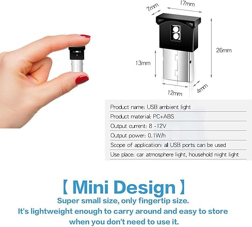 Miniatura 4 de 2 piezas de mini luz LED USB, iluminación interior LED RGB para automóvil, ajustable y brillante, luz nocturna USB, DC 5V, luz de ambiente LED