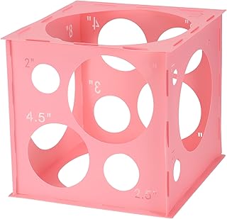 Auihiay Plastic Balloon Sizer Box Cube, Pink Collapsible Balloon Size Measurement Tool for Balloon Arches, Balloon Towers, Balloon Columns and Balloon Decorations (2-10 Inch)