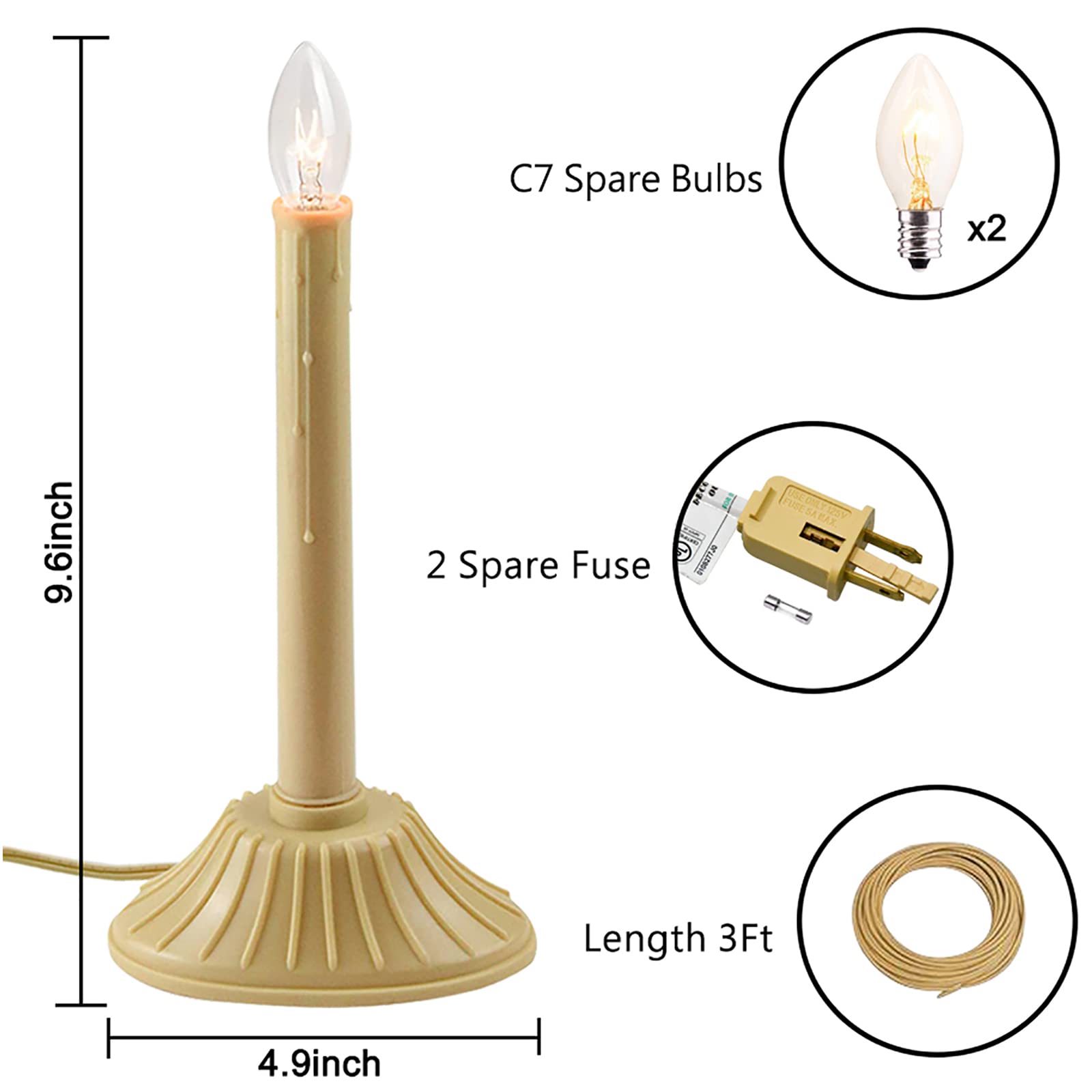 2 Pack Christmas Electric Window Candles, Christmas Window Candles with 4 C7 Clear Bulbs(2 Spare), Plug in Ivory Candle Lamp for Window Home Table Party Christmas Decoration