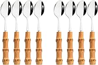 Vista 10 de Juego de 8 tenedores de ensalada de bambú natural, tenedor de postre para el hogar, boda, fiesta o restaurante, uso diario, acero inoxidable 304