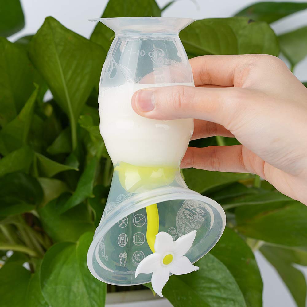 haakaa 100 ML Tiralatte Manuale con Base Ventosa e Tappo per Fiori, Trasparente Tiralatte in Silicone, Aspirazione Manuale per Risparmiare Latte, Sano e Innocuo, Bianco