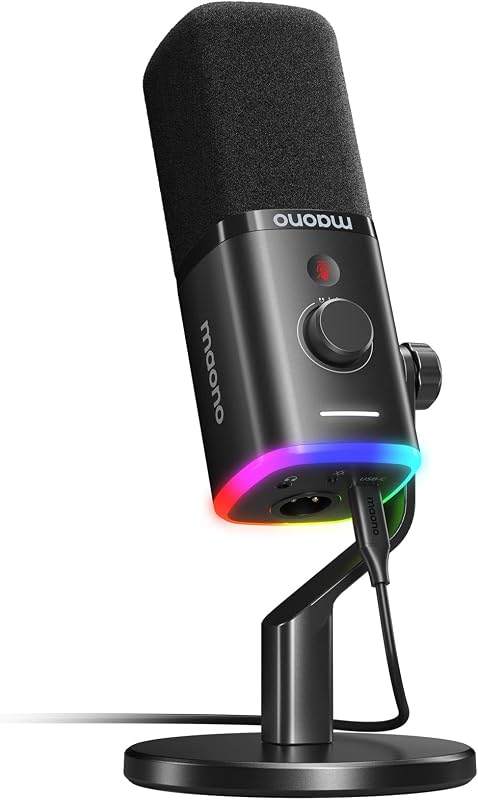 PD100X USB/XLR Podcast Microphone for PC,Gaming Streaming Dynamic Mic | Noise Reduction,Tap to Mute,Custom RGB, Maono Link Support,Volume & Gain Control,Desktop Stand,for Computer Recording,Meeting