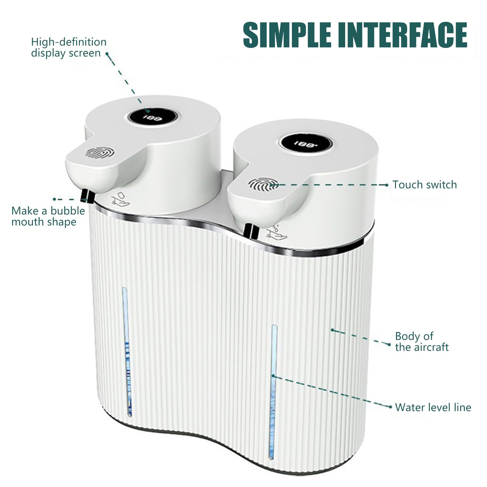 Dispensador de jabón operado por transductor Dispensador de jabón líquido y Espuma 2 en 1 27 oz con batería para encimera de Lavabo de baño Compartimento Doble