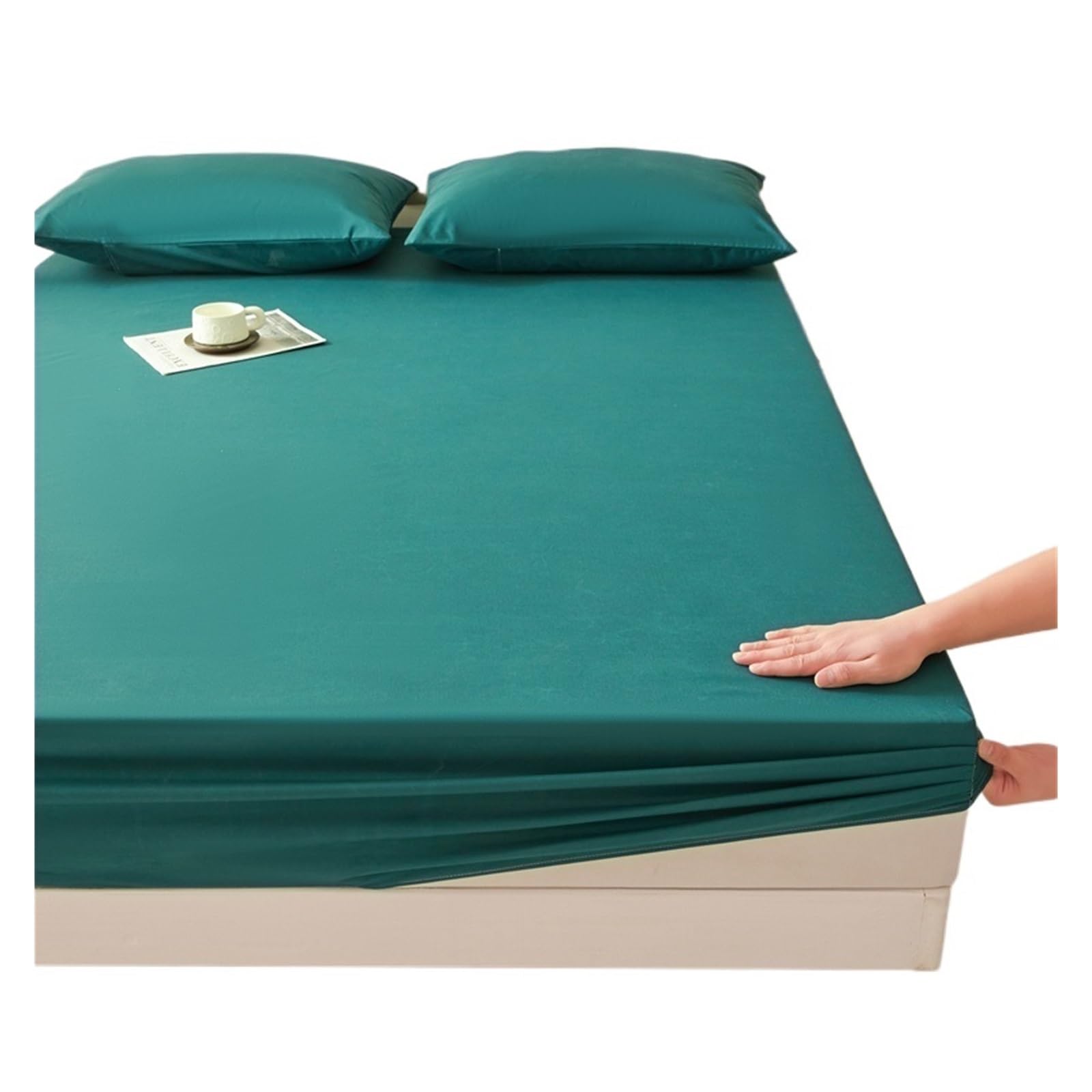 BGHYJKOL Mattress Protector Double Bed Elastic Fitted Sheet Waterproof Couple Double Bed Sheets Linen Mattress Protector(Green,Queen)